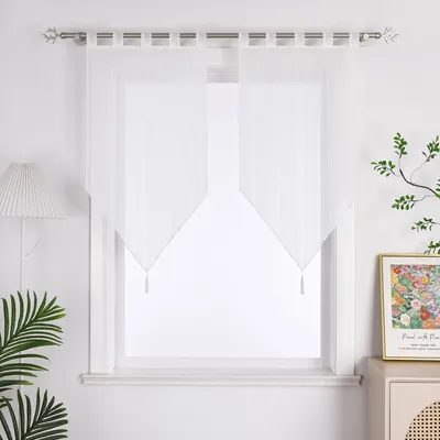 Produktbild von Joyswahl Scheibengardinen mit Schlaufen 2er Set Bistrogardine kurz Küche Gardinen Halbtransparent Leinen Vorhänge Weiß BxH 45x90cm 2 Stück