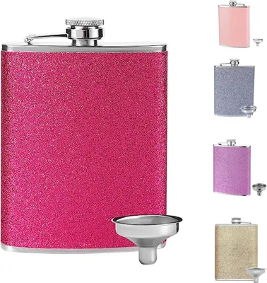 Produktbild von 235 ml Edelstahl-Flasche mit Trichter - Glitzer-Flasche für Frauen in Hellrot