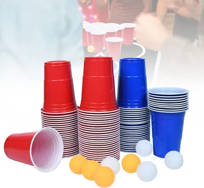 Produktbild von ACXIN Becher Set, Bestehend aus 200 Rote/Blau Wiederverwendbare Becher 16oz+ 20 Beer Pong Bällen | Biergläser aus Wiederverwendbarem Kunststoff für Weihnachten, Geburtstag, Hochzeit und Partys