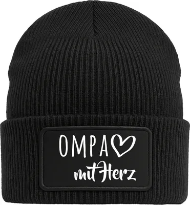 Produktbild von Huuraa Beanie OMPA mit Herz Black doppellagige Polyacryl Mütze mit Patch Geschenkidee