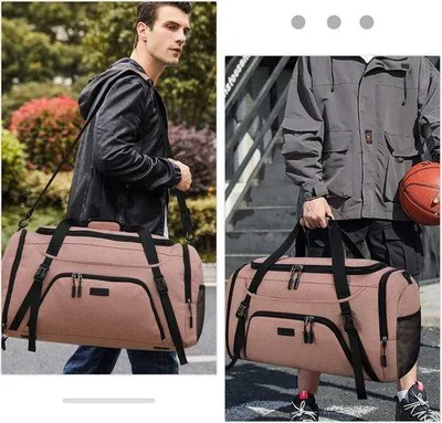 Obrázek produktu pro Cestovní tašky pro muže a ženy, velká cestovní taška, 55 litrů, s přihrádkou na boty, přihrádkou na mokré věci, taška na víkend, taška na plavky