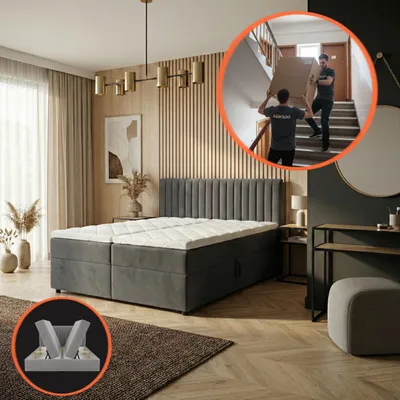 Produktbild von Boxspringbett 180x200 cm - mit Bettkästen mit Matratze mit Topper - Komplett-Set Polsterbett Bonell H3 Graphit