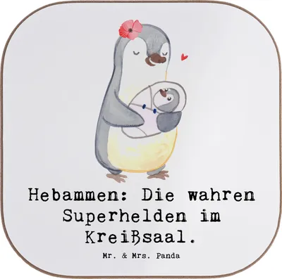 Produktbild von Mr. & Mrs. Panda Tassen Untersetzer Hebamme Superhelden - Weiß - Geschenk, Hebammenarbeit, Tischuntersetzer, Coaster, Berufsliebe, Fachkraft, Glas, Berufe, Tischschoner