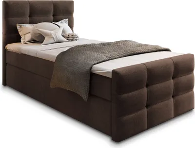 Produktbild von Masseno Boxspringbett AMON 90 90x200 cm Komplett-Set mit Bonell Matratze und Topper, Polsterbett mit Bettkästen -Braun, COSMIC 800