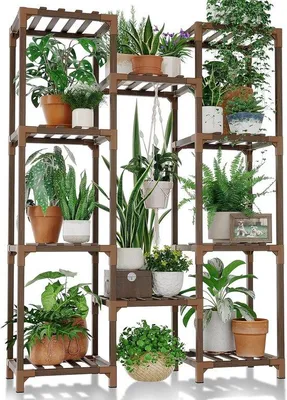 Produktbild von Famanu Pflanzenregal für mehrere Pflanzen - Hängendes Holzregal für Wohnzimmer, Balkon oder Garten
