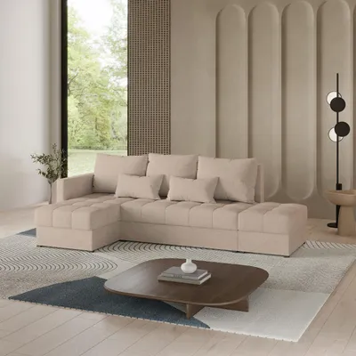 Produktbild von Masseno Ecksofa LUMARI L-S mit Schlaffunktion L-Form, Sofa mit Bettkasten, Wohnzimmersofa, Couch, Soffa, Bettsofa, Couchgarnitur- Beige, NEVE 04