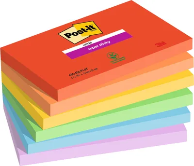 Produktbild von Post-it® Super Sticky Notes Haftnotizen - Playful Collection - 76 mm x 127 mm - 90 Blatt/Block - 6 Haftnotizen