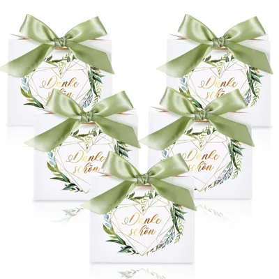 Imagen del producto de 50 bolsas de papel color verde salvia para regalos, con lazo, ideales para bodas y celebraciones