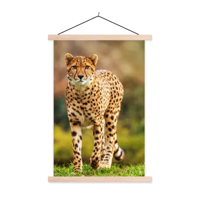 Produktbild von MuchoWow® Textilposter Wildtiere - Gras - Leopard - Natur 40x60 cm mit holzfarbenen Rahmen - Poster