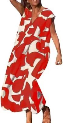 Produktbild von Damen-Tunikakleid für den Sommer mit Blumenmuster und V-Ausschnitt, als Boho-Strandkleid mit hoher Taille, A-Linie und lockerem Schnitt für Freizeit und Frühling in großen Größen