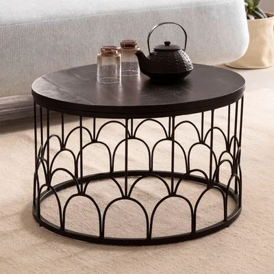 Produktbild von WOHNLING Couchtisch 60x60x36 cm Mango Massivholz / Metall Schwarz Sofatisch Rund Wohnzimmertisch Industrial Kaffeetisch Wohnzimmer Massiv