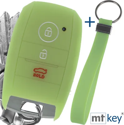 Produktbild von Auto Schlüssel Silikon Schutz Hülle + Schlüsselband Fluoreszierend Grün Kompatibel mit KIA Picantio Rio Ceed Soul Sportage Stonic 3 Tasten KEYLESS SMARTKEY