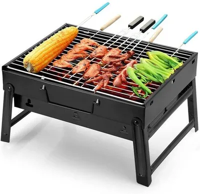 Immagine prodotto di Griglia per barbecue in acciaio inossidabile, piccola e pieghevole, perfetta per l'ufficio - Ideale per il campeggio, i picnic e le grigliate all'aperto