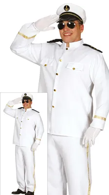 Produktbild von Kapitän Kostüm für Herren weiß mit Mütze Schiffskapitän Kreuzfahrt Uniform Marine Karneval Fasching, Größe: 48 - 50 (M) Farbe: Weiß