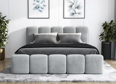 Produktbild von Polsterbett SONIC mit Bettkasten und Metallgestell 180 x 200 cm. Modernes Doppelbett mit Stauraum, mit Matratze. Farbe: Hellgrau