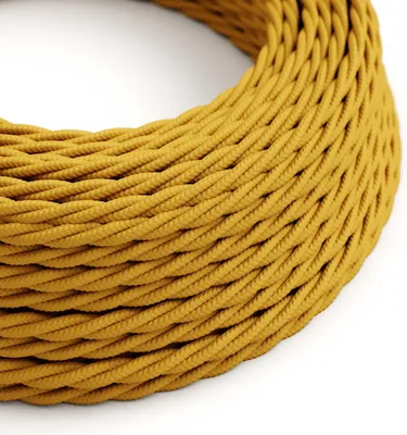 Image de Creative-Cables Câble électrique gainé de tissu, tressé, effet soie, 3 x 0,75 mm², 50 m, jaune moutarde TM25