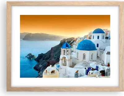 Produktbild von Gerahmtes Poster - Rahmen in heller Eiche - Santorini Griechenland Urlaub Insel - 40x30 cm - Wand Bild - Wanddeko - Wandbilder - Wandposter - Bilderrahmen - Bilder - Kunstdruck - P2NAA40x30-2529
