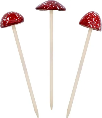 Produktbild von Steingut Deko Pilz Gartenstecker 24 x 6 cm - 3er Set - Fliegenpilz Blumenstecker zur Herbstdeko