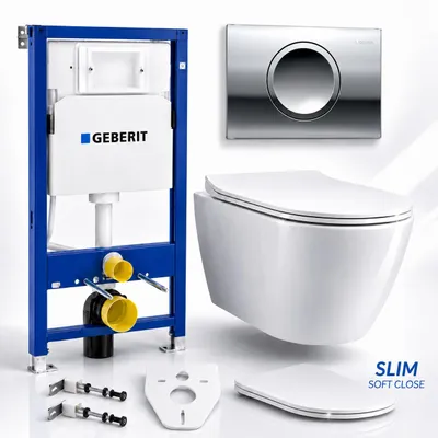 Produktbild von Geberit Vorwandelement WC-Schüssel Betätigungsplatte Delta15 | BADLAND ROLO, KI-generiertes Bild
