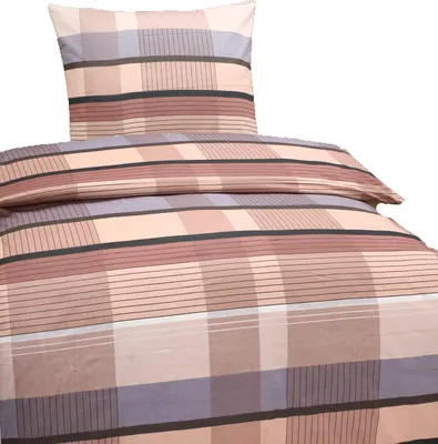Produktbild von Hochwertige Baumwolle Bettwäsche Kariert Beige 135x200 80x80cm: 2 tlg.