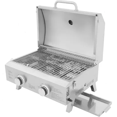 Obrázok produktu pre Plynový stolový gril – 2-horákový gril na LPG – liatinový – Ø 40 cm – dvojvrstvový rošt – údenie, dusenie, grilovanie – s vekom