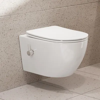 Produktbild von HOROW Dusch WC mit Integrierter Düse, Spülrandlos Hänge WC mit Bidet Funktion, Taharet WC mit Absenkautomatik WC Sitz, Kalt-Warm Wasser, 53,5×36×37cm