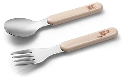 Produktbild von Kinderbesteck-Set aus Edelstahl, Löffel & Gabel, Beige, BPA-frei, ab 12 Monaten