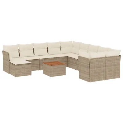 Produktbild von vidaXL 12-tlg. Garten-Sofagarnitur mit Kissen Beige Poly Rattan