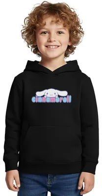 Produktbild von Spreadshirt Cinnamoroll Guckt Über Schriftzug Kinder Premium Hoodie, 122/128 (6 Jahre), Schwarz