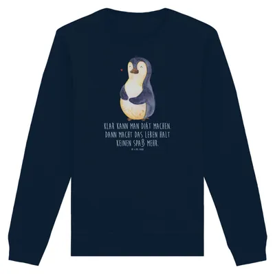 Produktbild von Mr. & Mrs. Panda Bio Baumwoll Pullover Pinguin Diät Größe XS - French Navy - Geschenk, Sweater, Sweatshirt, Motivation, Organic, Abnehmen, Pulli