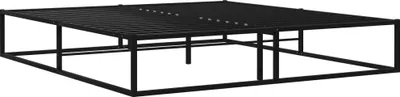 A black metal bed frame on a white background.