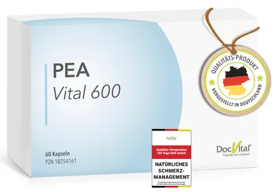Produktbild von DocVital PEA Kapseln [60 Kapseln] hochdosiert 1200mg – Palmitoylethanolamide PEA Vital 600 in pharmazeutischer Qualität – Palmitoylethanolamid