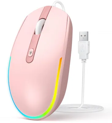 Produktbild von Maus mit Kabel RGB Beleuchtung 1600 DPI Computermaus mit LIGHTSYNC RGB-Farben Rosa