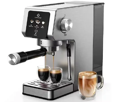 Produktbild von LINKChef Siebträgermaschine 20 Bar, Edelstahl, 1.2L Wassertank, mit Milchaufschäumer Dampfdüse, 1300W Thermoblock Schnellaufheizung Espresso-Maschine
