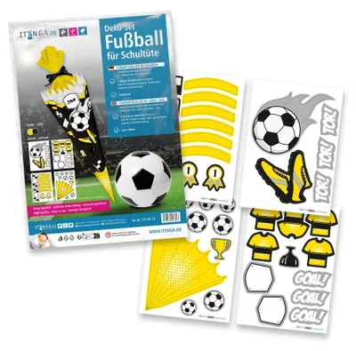 Produktbild von itenga DEKO-SET für SCHULTÜTE FUSSBALL gelb schwarz
