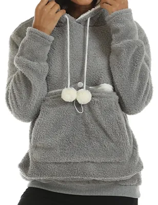 Imagen del producto de Elzusha - Sudadera con capucha y bolsillo, de color liso, para mujer