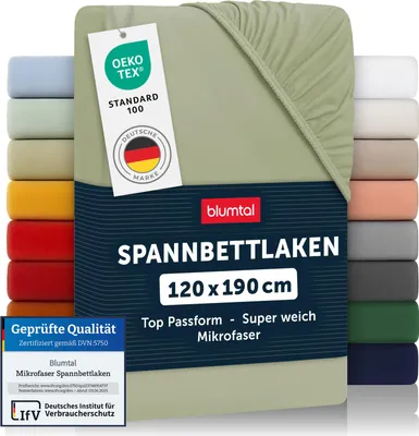 Produktbild von Blumtal Spannbettlaken 120x190 cm – Atmungsaktives Mikrofaser Bettlaken in Olive – Spannbetttuch für eine erholsame Nacht