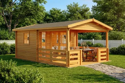 Produktbild von Alpholz Gartenhaus Lappland B Gartenhaus aus Holz in Imprägnierung Pinie, Holzhaus mit 34 mm Wandstärke inklusive Terrasse, Blockbohlenhaus mit Montagematerial