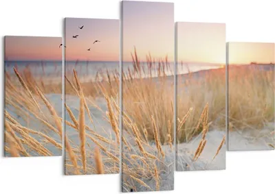 Produktbild von Bild auf Leinwand - Leinwandbild - 5 Teile - Sonne Vögel Sand - 150x100cm - Wand Bild - Wanddeko - Wandbilder - Leinwanddruck - Bilder - Wanddekoration - Leinwand bilder - Wandbild - EA150x100-4810