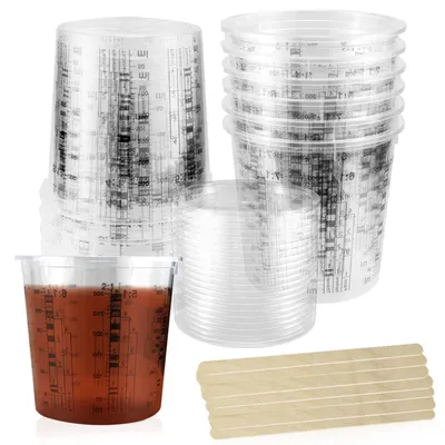 Immagine prodotto di Bicchiere graduato con coperchio, capacità 385 ml, scala di misurazione, set da 20 pezzi, con bastoncini per mescolare, in plastica PET
