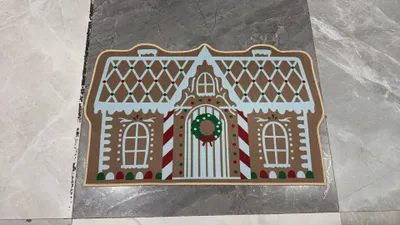 Weihnachts-Fußmatte Lebkuchenhaus, 80x50 cm, rutschfest, waschbar