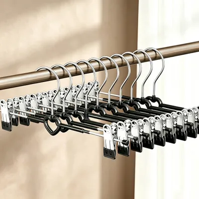 Produktbild von Metallische Hosenbügel – Mit rutschfesten Klammern und 360° drehbaren Haken – Für Hosen, Shorts, Röcke, Socken und Unterwäsche – 30 cm – 10 Stück