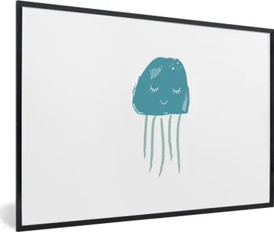 Produktbild von MuchoWow® MuchoWow® Gerahmtes Poster Qualle - Meer - Blau - Aquarell 30x20 cm - Poster mit zchwarzem Bilderrahmen - Kunstdruck - Bild-Poster