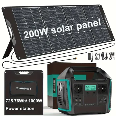 Obrázok produktu pre Solárny generátor 725 Wh - Prenosná nabíjačka s 200W solárnym panelom a čistým sínusovým výstupom