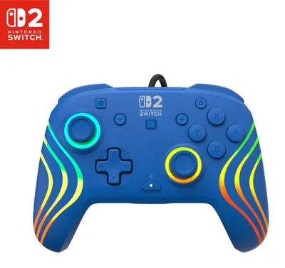 Image de Manette de jeu RGB filaire Turtle Beach Afterglow Wave Bleue Sous licence officielle pour Nintendo Switch 2, manette de jeu, Nintendo Switch, Nintendo Switch 2, Nintendo Switch OLED, bouton Retour, D-Pad, multicolore, filaire, USB