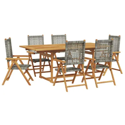 Productafbeelding van 7-delige Tuinset poly rattan en massief hout grijs