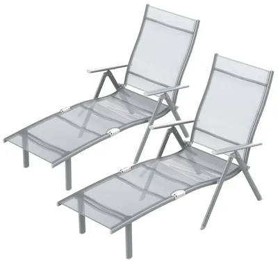 Produktbild von Arvioo Sonnenliege Klappbar 2x, Gartenliege Wetterfest, Liegestuhl Außen mit Verstellbarer Rückenlehne & Armlehnen, 150kg belastbar, Gartenstuhl, Grau