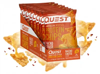 Produktbild von Quest Nutrition Protein Tortilla Chips (8x32g) Nacho Cheese - Funktionelle Lebensmittel - Eiweiß-Snacks