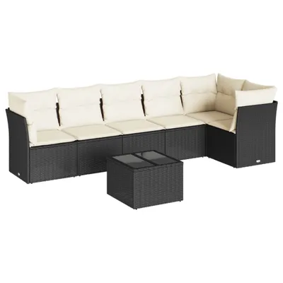 Produktbild von vidaXL 7-tlg. Garten-Sofagarnitur mit Kissen Schwarz Poly Rattan