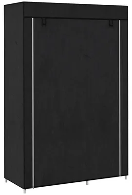 Image de Armoire en tissu avec tringle à vêtements et 6 étagères, 103 x 43 x 162,5 cm, noir - housse en non-tissé avec fermeture éclair - structure en acier thermolaqué - capacité de charge maximale de 45 kg